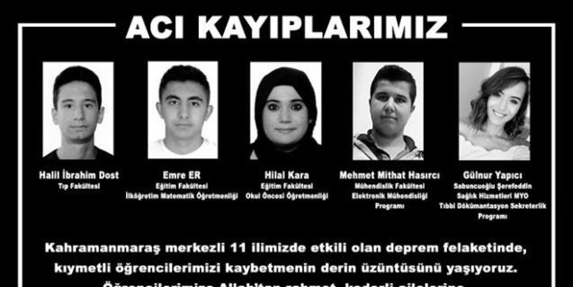 Amasya Üniversitesi depremde 5 öğrencisini kaybetti